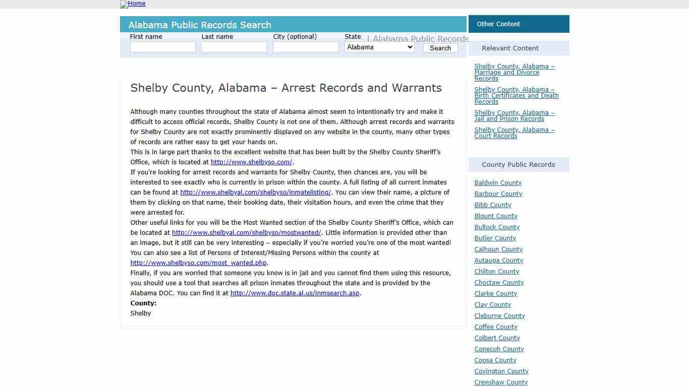 Shelby County, Alabama – Arrest Records and Warrants – Alabama – AL Search